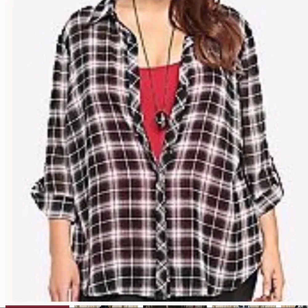Plaid Chiffon Cut-Out Back Blouse